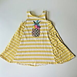 Tommy Bahama Girls Yellow White Stripe Cold Shoulder Dress Sequin Bow Size 5/6